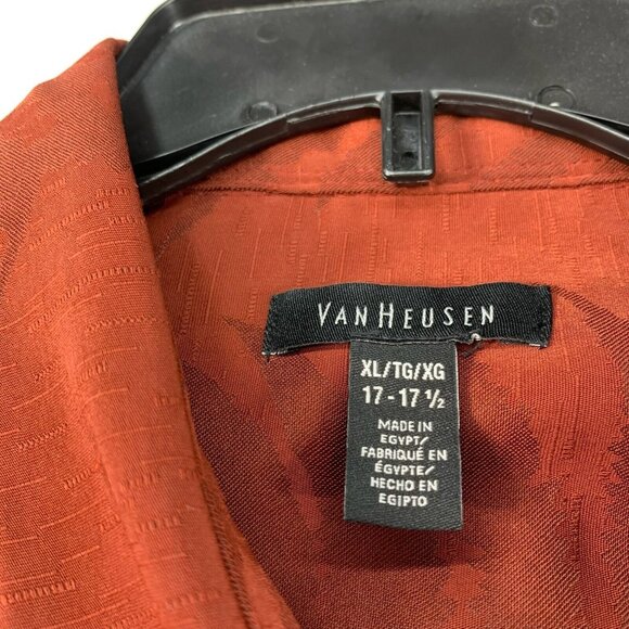 Van Heusen Button Down Shirt Mens Size XL Burgundy Leaves Patern Short Sleeve - Picture 3 of 7